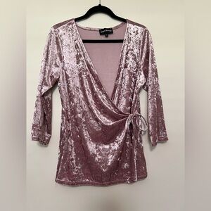 Inner Beauty Crushed‎ Velvet Wrap Dress - Pink, XL - party holiday